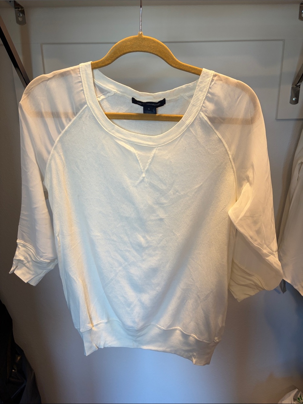French Connection White Semi-Sheer Sleeve Sweatshirt